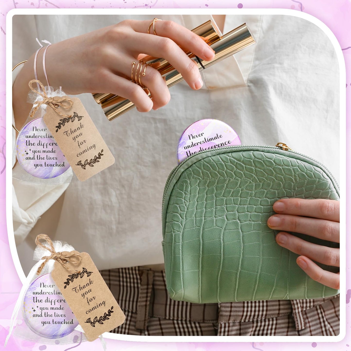 Tradder 50 Sets 2. 76 Compact Mirrors Bulk Inspirational Appreciation Women Employee Gifts Small Purse Pocket Makeup Mirrors fo