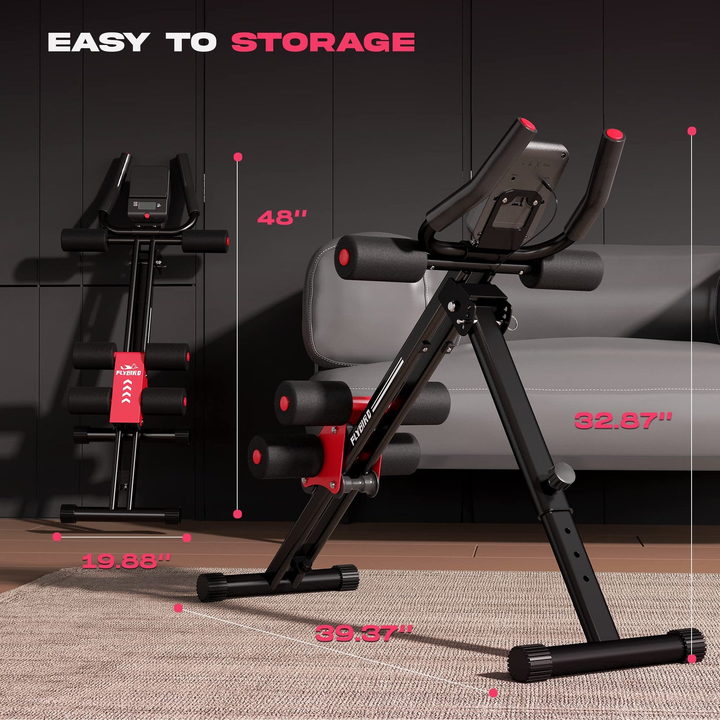 FLYBIRD AW1 Ab Workout Machine, Ab Crunch Machine Ab Workout Equipment Foldable for Home Gym, Bottom-Up Abdominal Trainer for Core Waist Workout and Body Shaping with Adjustable Heights and Angles, Red