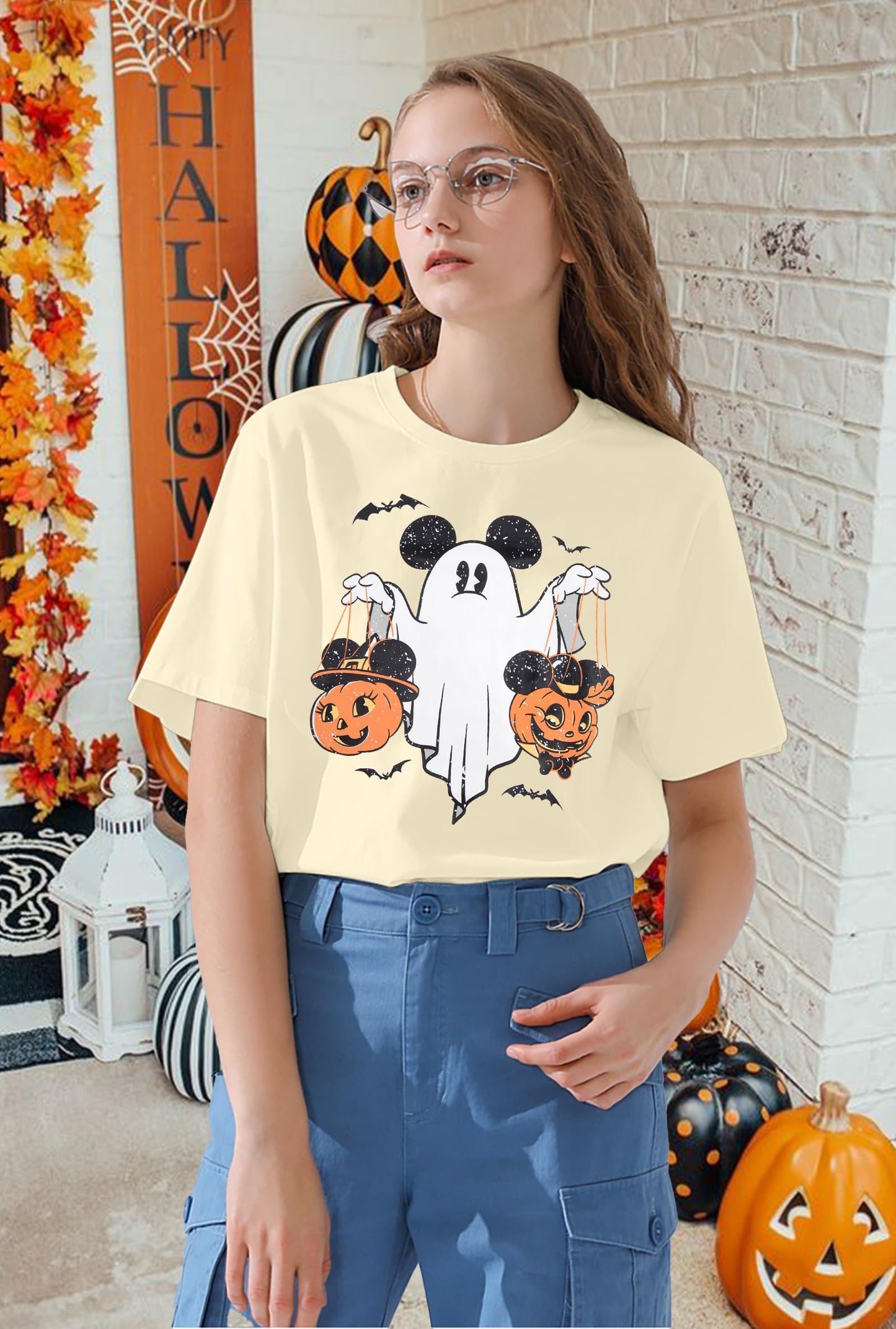 Halloween Shirts Pumpkin Shirt Women: Cute Ghost Shirt Casual Fall Halloween Spooky Season Graphic Short Sleeve Tee Tops