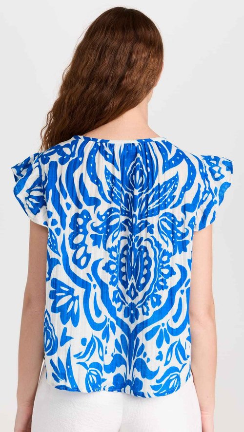 Velvet by Graham & Spencer Women's Aleah Henna Cotton Gauze Top, Blue, Medium