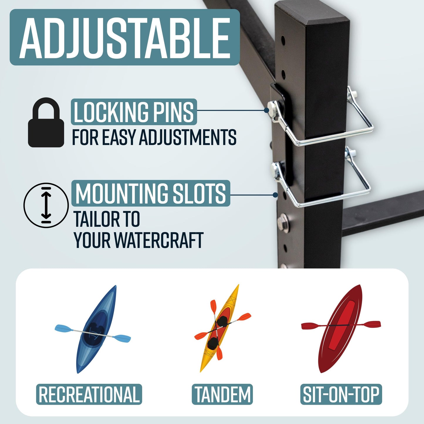Teal Triangle Freestanding Kayak Storage Rack -Storage Rack for 3 Kayaks or Canoes - Premium Kayak Stand for Outdoor and Indoor - Heavy Duty Kayak Holder - Adjustable Kayak Storage Stand
