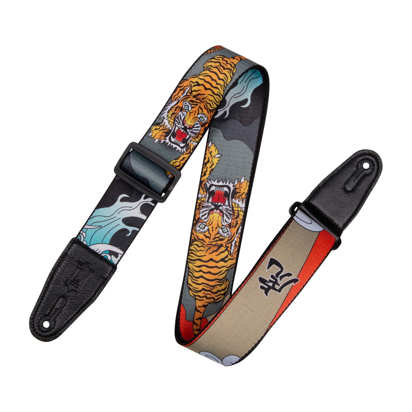 Levys Leathers 2 Wide Polyester Guitar Strap with Genuine Leather Ends; Japanese Traditional Tiger Motif (MPD2-124)