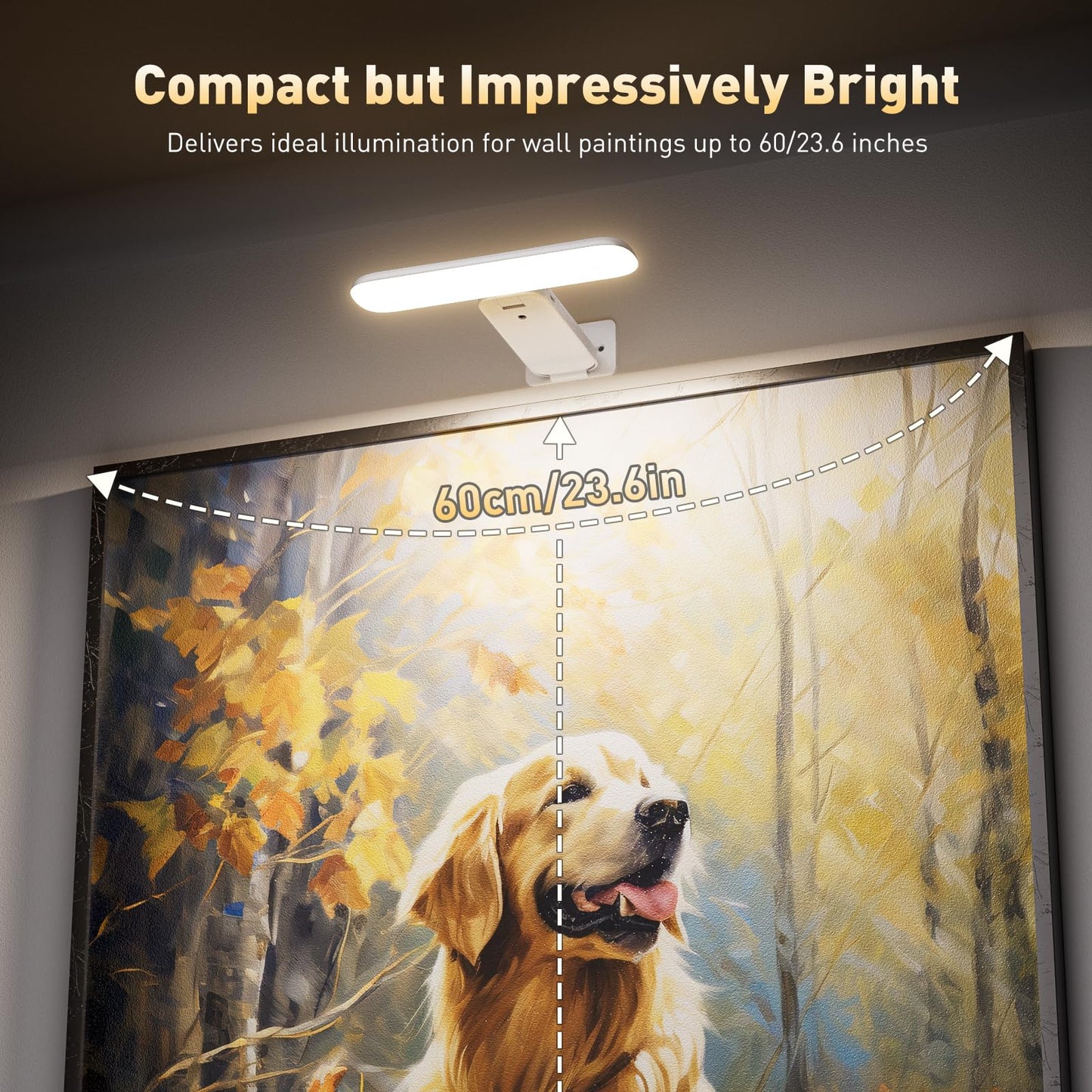 NARUNDREN 2 Pack Picture Lights for Wall, Rechargeable LED Picture Light Battery Operated with Remote, Dimmable Poster Light for Paintings, Portraits, Art Frames, Display Lighting for Wall Decor,White