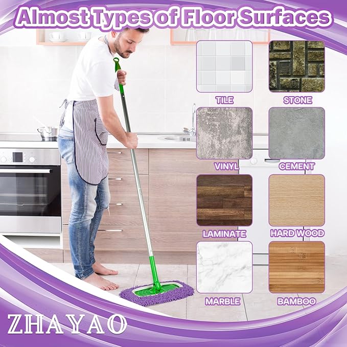 6Pcs Reusable Microfiber Mop Pads Compatible with Swiffer Sweeper Mop, Wet and Dry Flat mop Cover, Replacement Sweeping Mopping pad Refills for Surface/Hardwood Floor Cleaning