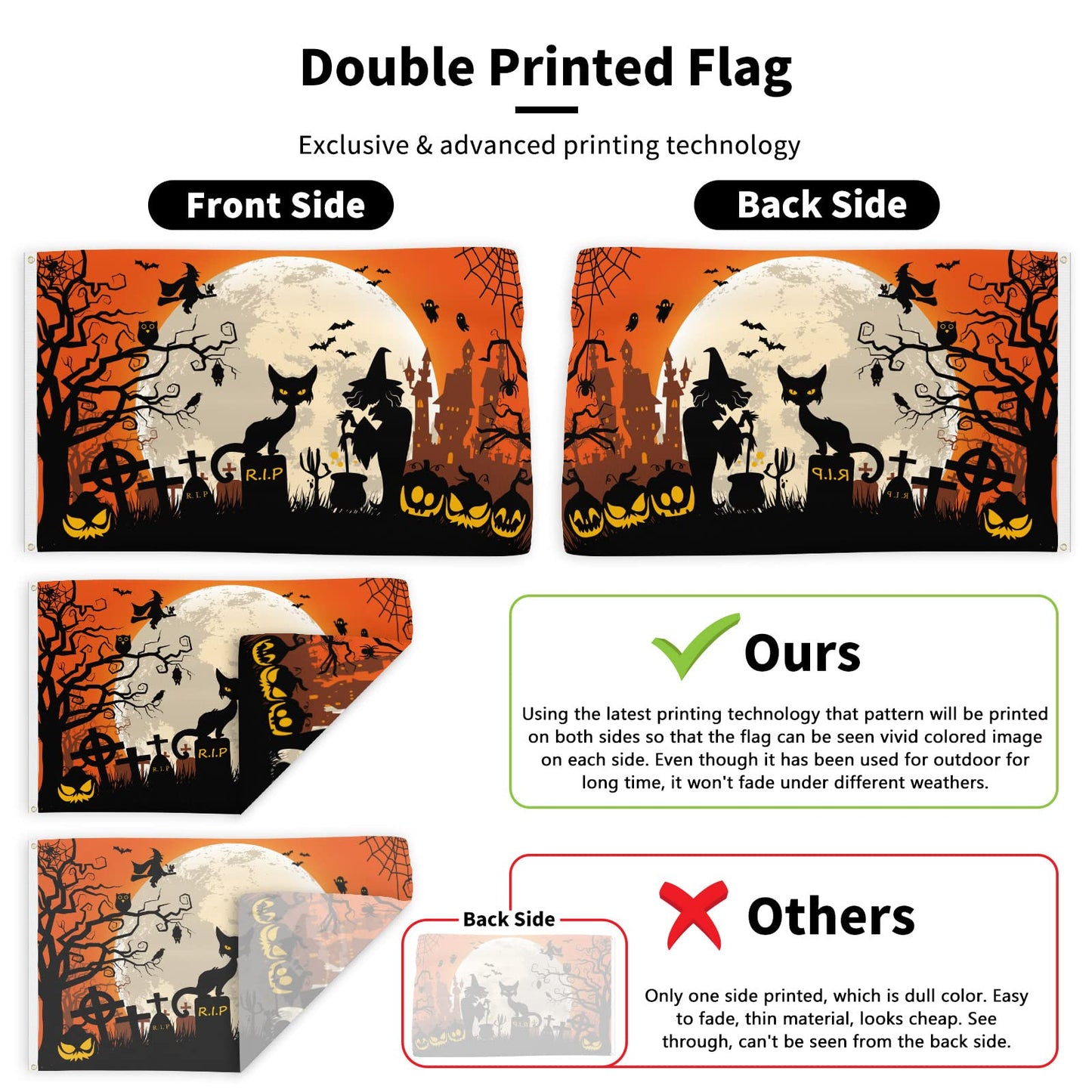 Probsin Halloween Decorations Flag 3x5 Feet Banner Double Sided Printed Party Supplies Yard Signs Home Decor Funny Hanging Poster Pumpkins Witch Cat Haunted House Orange Welcome Photo Backdrop