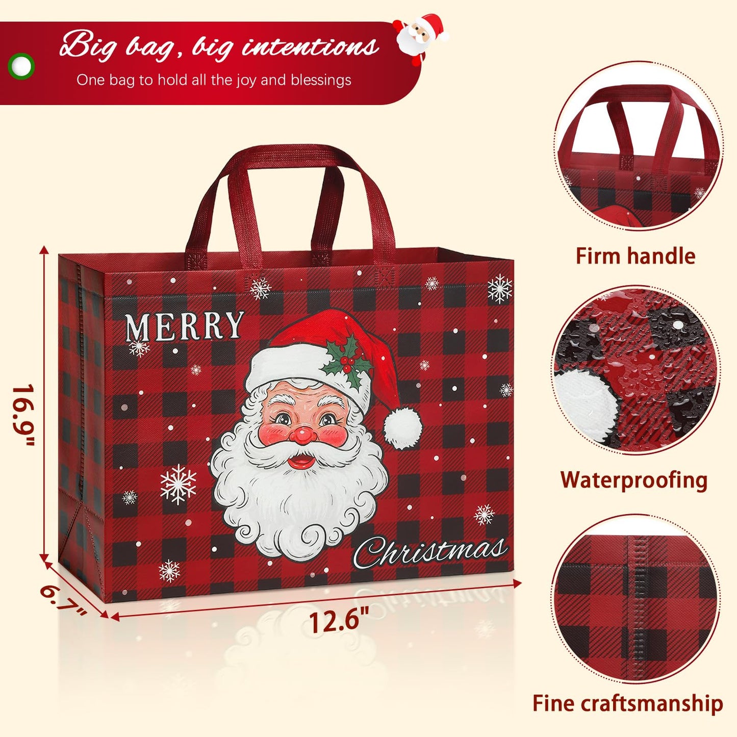 STYPOP 12 Pack 17" Extra Large Christmas Gift Bags, Reusable Non-Woven Christmas Tote Bags with Handles, Perfect for Xmas Gift Wrap/Party Favor Supplies, 16.9" ร 12.6" ร 6.8"