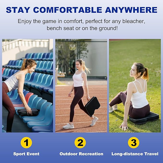 FASTMOMENT 2 Pcs Stadium Seat Cushions - Outdoor Seat Cushions for Bleachers Fashion & Portable Stadium Cushions with Decorative Strips Water-Repellent Stadium Seats for Outdoor Sports Events (Black)
