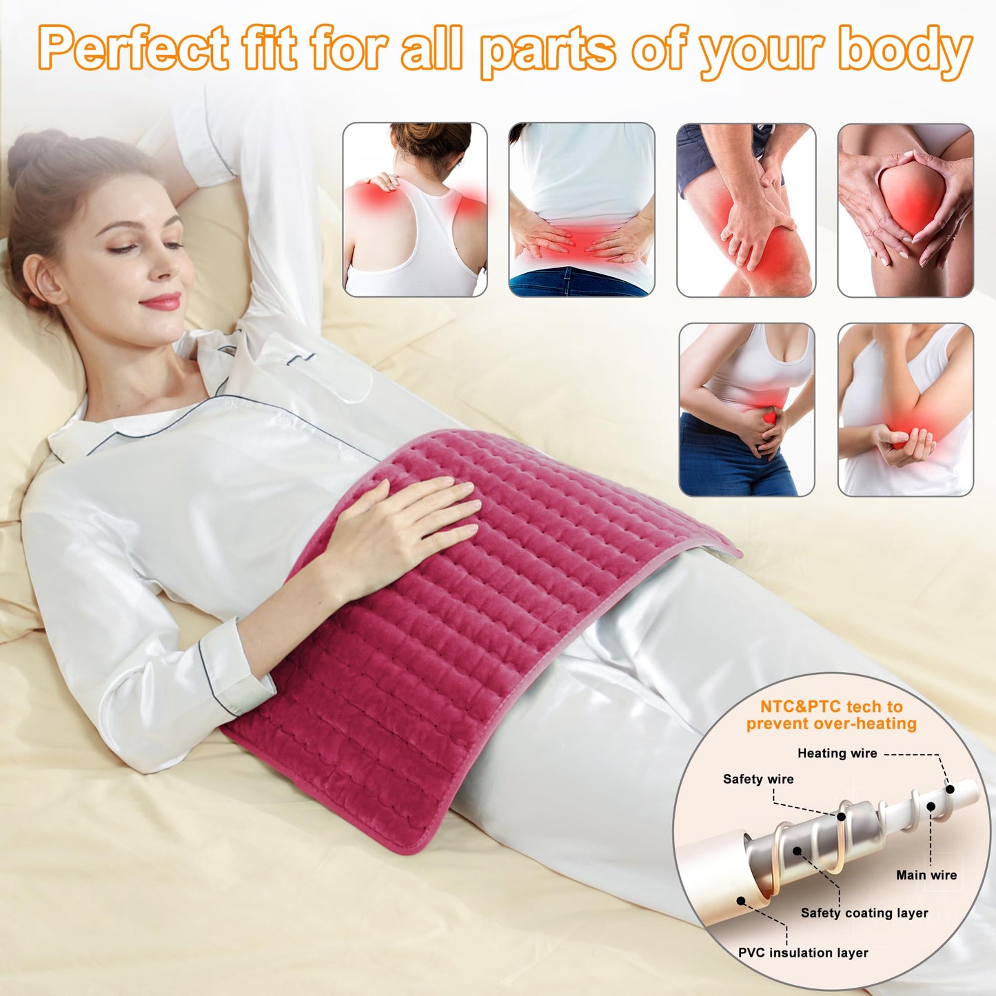 Deepsoon Heating Pad,Electric Heating Pads for Back,Neck,Abdomen,Moist Heating Pad for Shoulder,Knee,Arms,Legs,Dry/Moist Heat & Auto Shut Off,Christmas Gifts for Men and Women,Burgundy,24x12 Inch