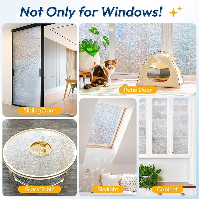 rabbitgoo Rainbow Window Privacy Film Decorative Stained Glass Diamond Pattern Window Sticker with Iridescent Tint Non-Adhesive Static Cling for Home Office Crystal Pattern, 23.6 x 78.7 inch