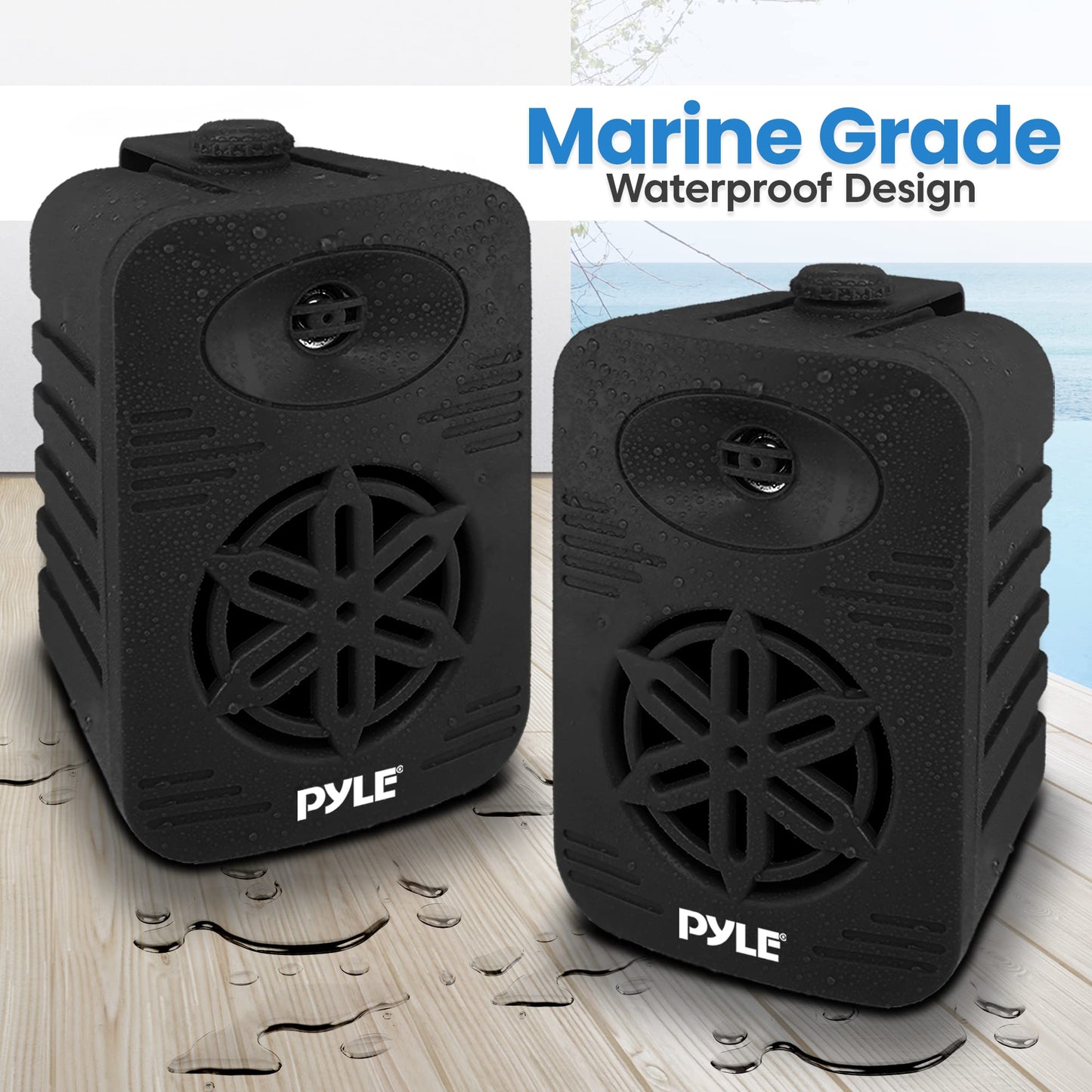 Pyle Indoor Outdoor Speakers Pair - 300 Watt Dual Waterproof 4 2-Way Full Range Speaker System W/ 1/2 High Compliance Poly