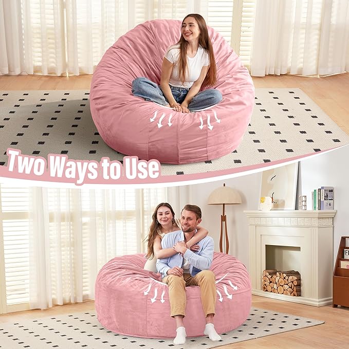 HABUTWAY Bean Bag Chair: Giant 6' Memory Foam Furniture Bean Bag Chair with Microfiber Cover - 6Ft,Pink