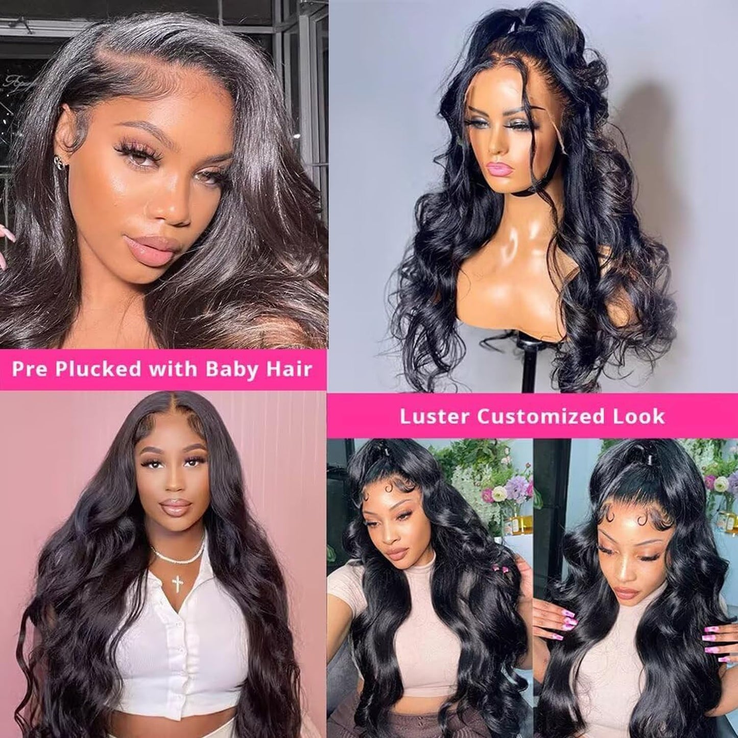 HANGFIRST 20 Inch 13x6 Body Wave Lace Front Wigs Human Hair Pre Plucked 180% Density HD Transparent Lace Frontal wig Human Hair
