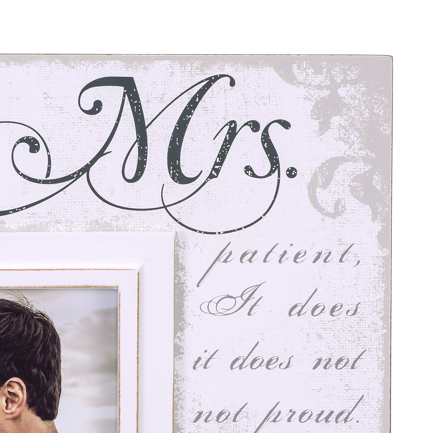 Malden International Designs Silkscreened Corinthians Verse Mr & Mrs Wood Picture Frame, 5x7, Off White