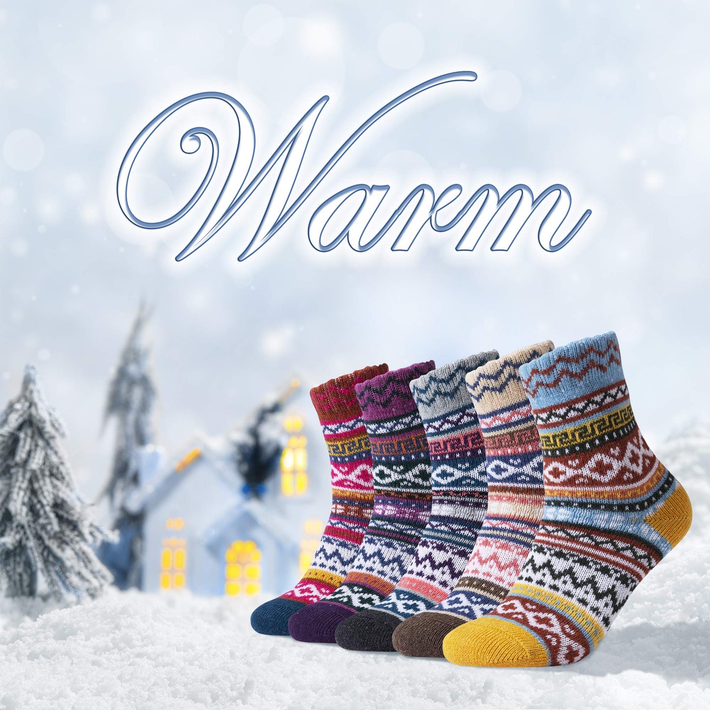 ICEIVY Socks Women, Soft Knit Wool Winter Thick Warm Cabin Fuzzy Crew Women Socks 5 Pack (Multicolor-2)