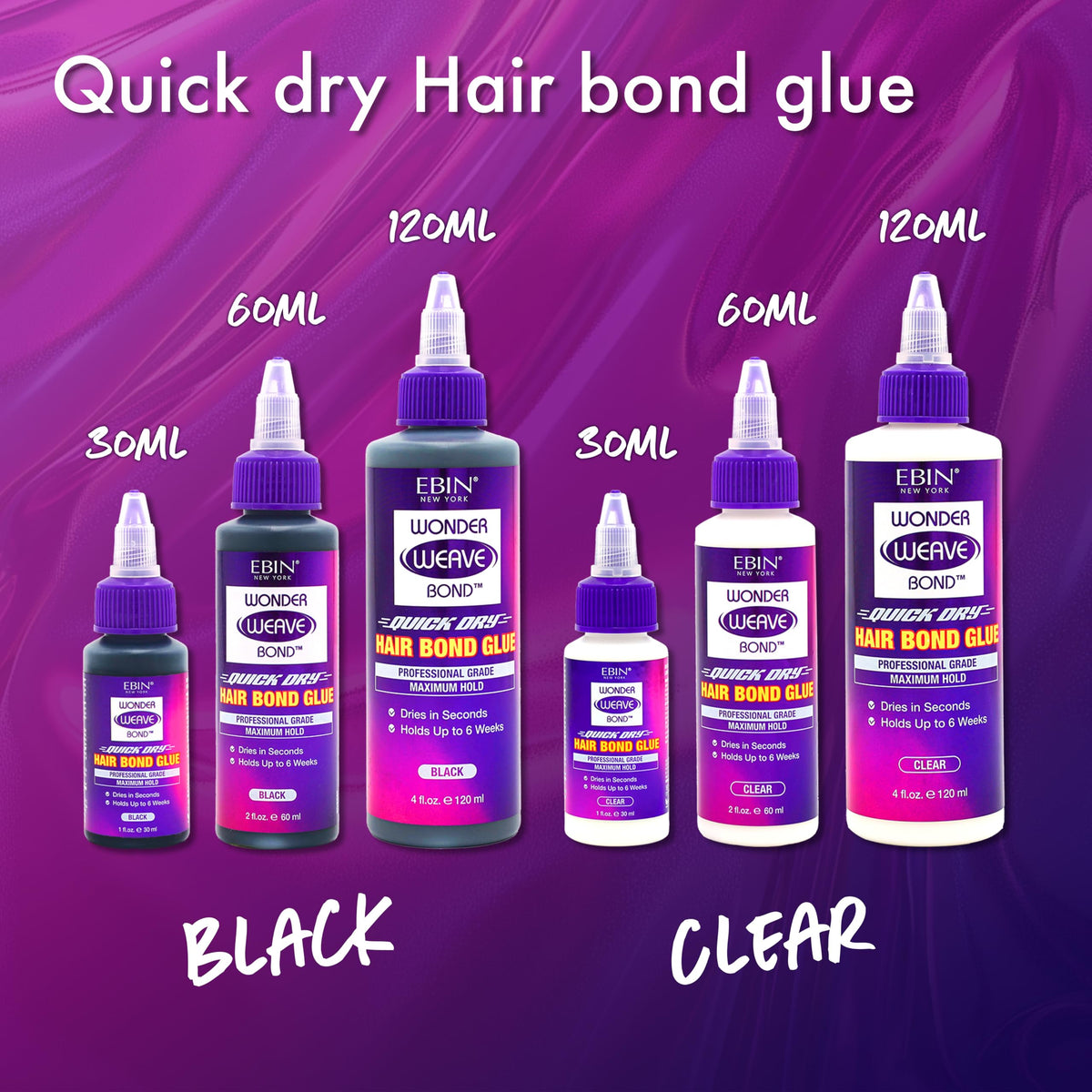 EBIN NEW YORK Wonder Weave Bond Hair Bond Glue Clear 2 Fl Oz - Quick-Dry Hair Glue with Strong Hold for Weave and Track Applicat