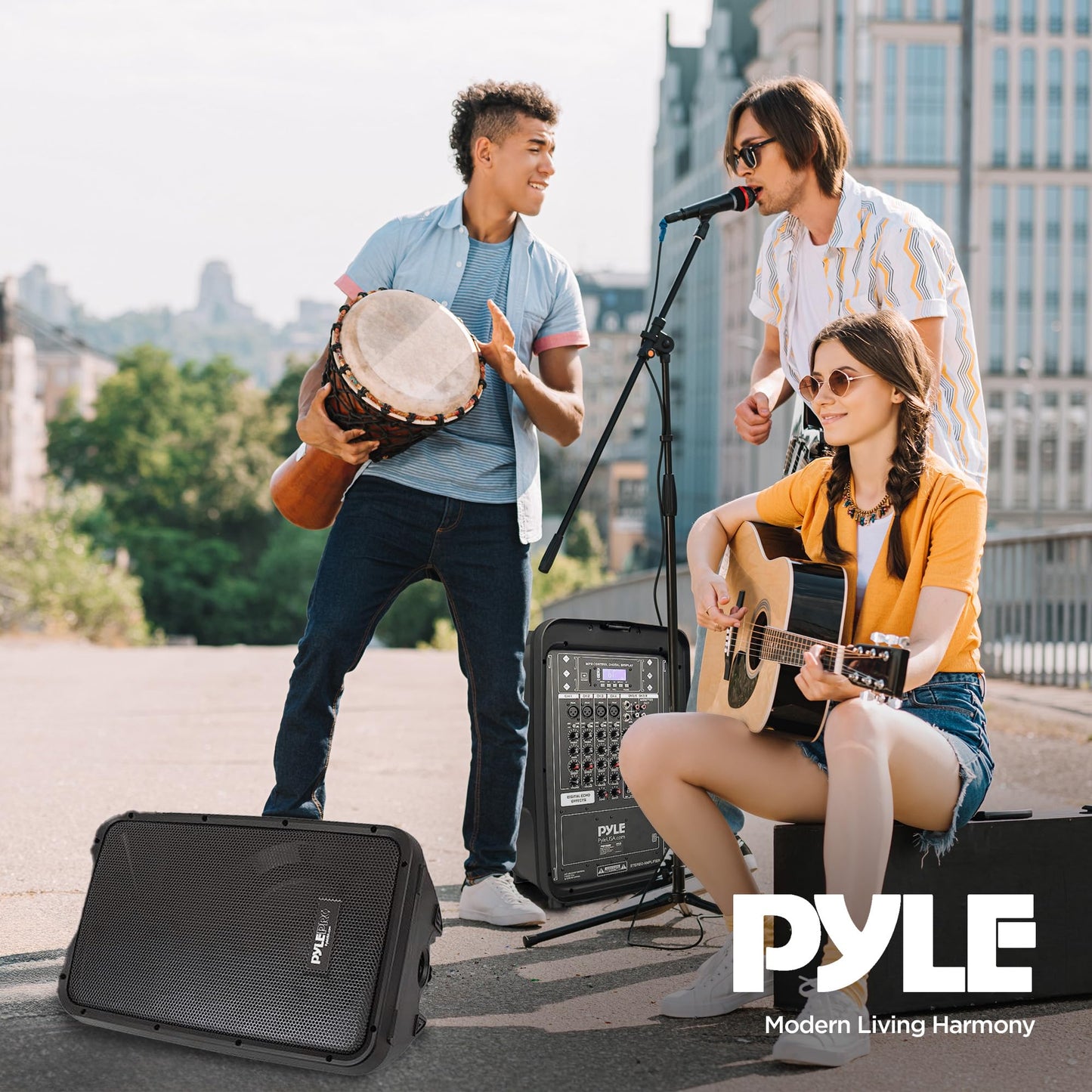 Pyle Pa Speaker Dj Mixer Bundle - 300 W Portable Wireless Bluetooth Sound System W/ Usb Sd Xlr 1/4 Rca Inputs - Dual Speaker, Mi