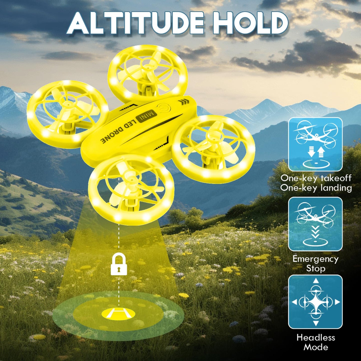 Mini Drone for Kids, Colorful LED RC Drone Quadcopter for Beginners with Headless Mode, 360 Flips, Altitude Hold, 3 Speeds Mode,Full Propeller Protect,Toys Gifts for Boys Girls,Yellow