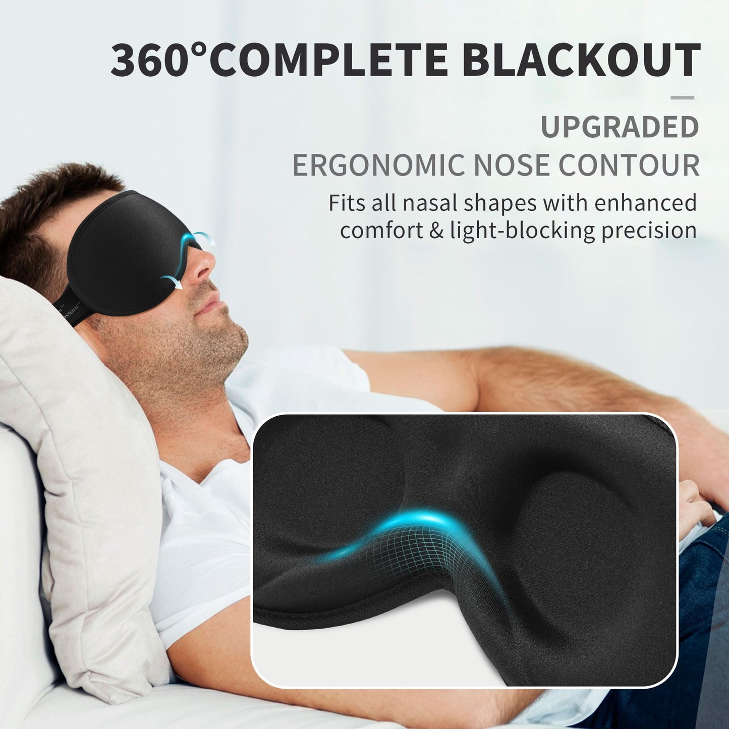 3D Sleep Mask for Men Women 2 Pack, Blackout Eye Mask for Sleeping Eye Mask for Side Sleeper, Memory Foam Adjustable&Washable, Airplane Travel Essentials Couples Yoga Meditation Office Black & Pink