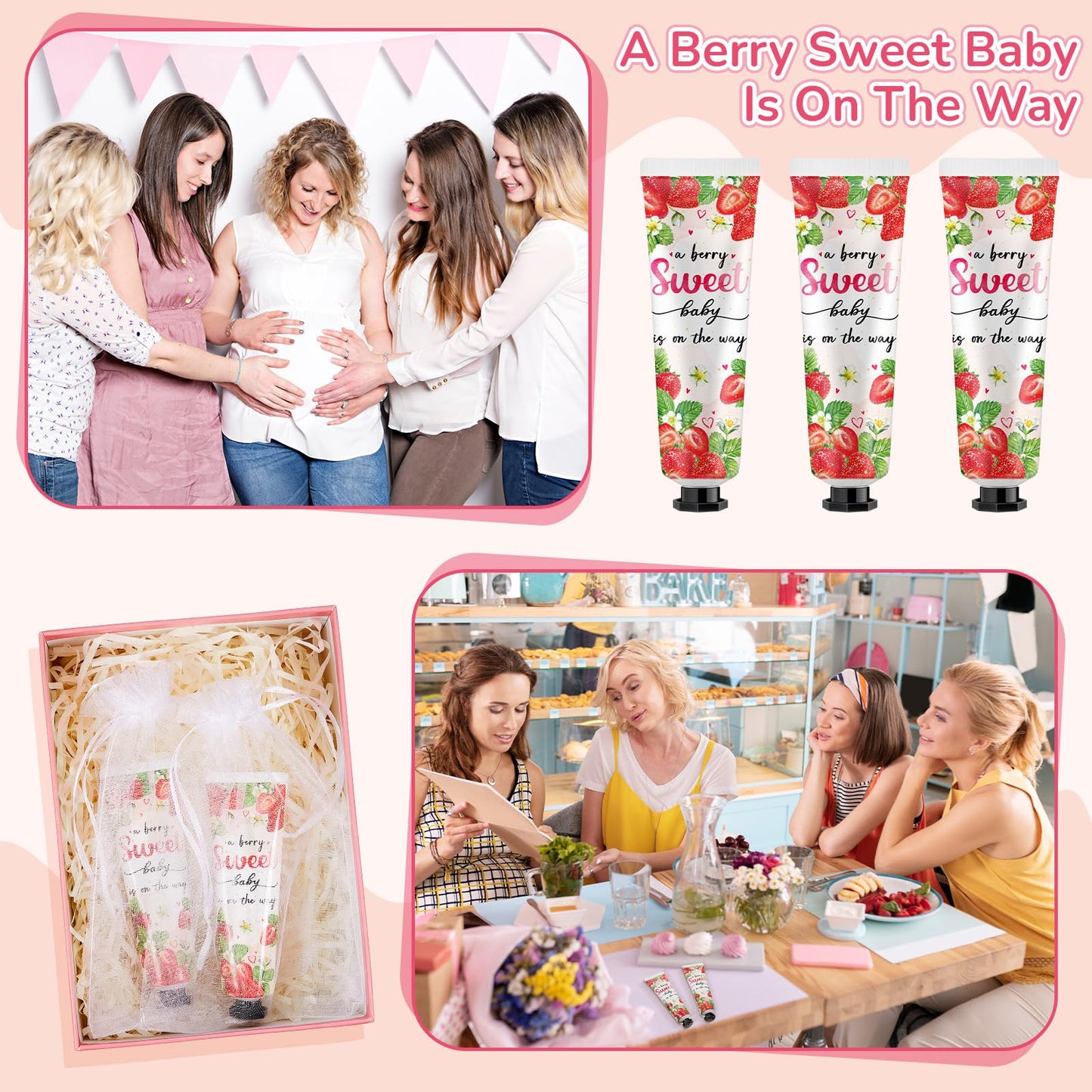 Swiffen 48 Sets Baby Shower Hand Cream Bulk Strawberry Baby Shower Favors Bridal Thank You Hand Cream for Guests Travel Size Lot