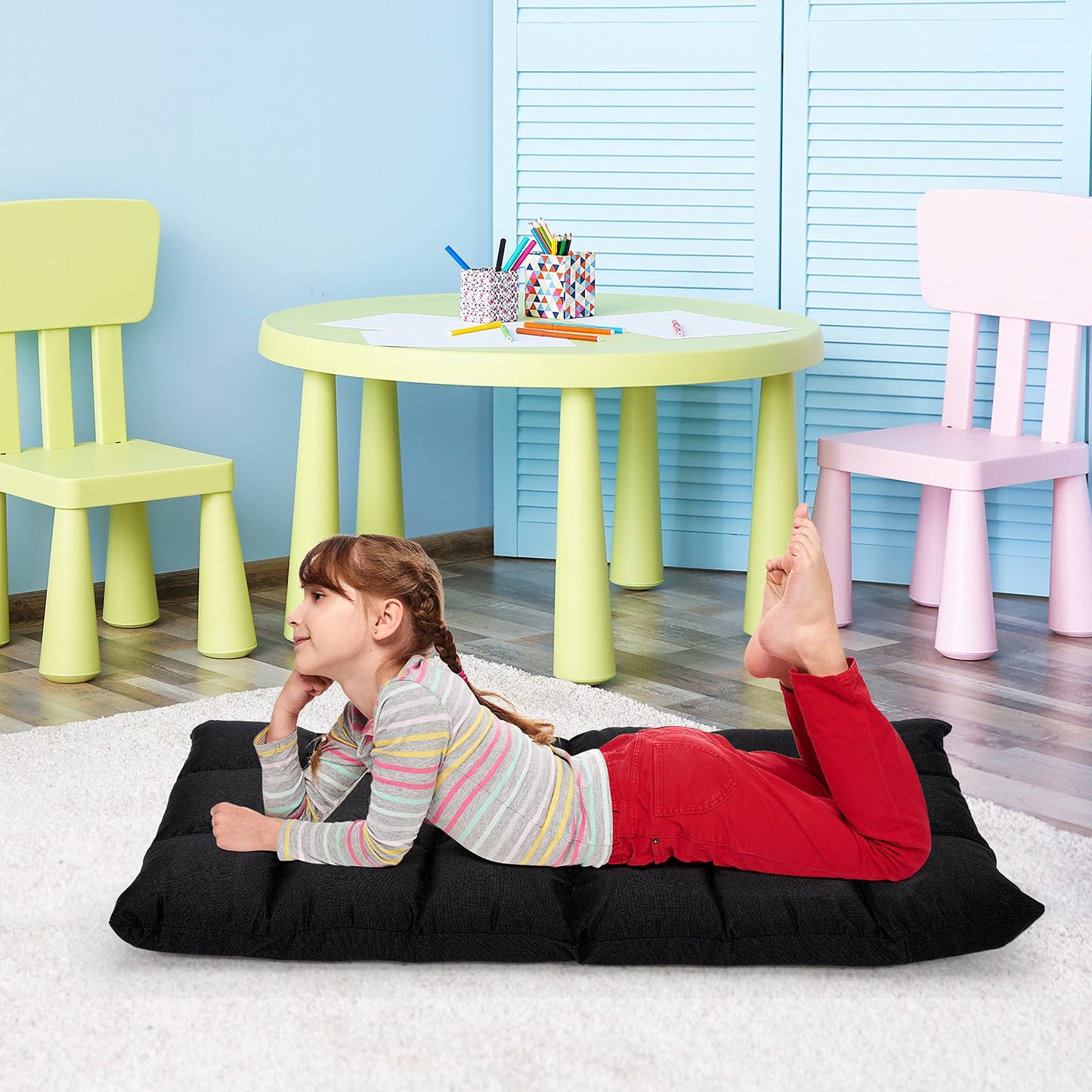 Giantex Floor Sofa Chair Video Gaming Chair with 14 Adjustable Position, Padded Back Support Floor Cushioned Seat, Folding Lazy Chair for Meditation, Reading, Watching, Living Room Recliner(Black)