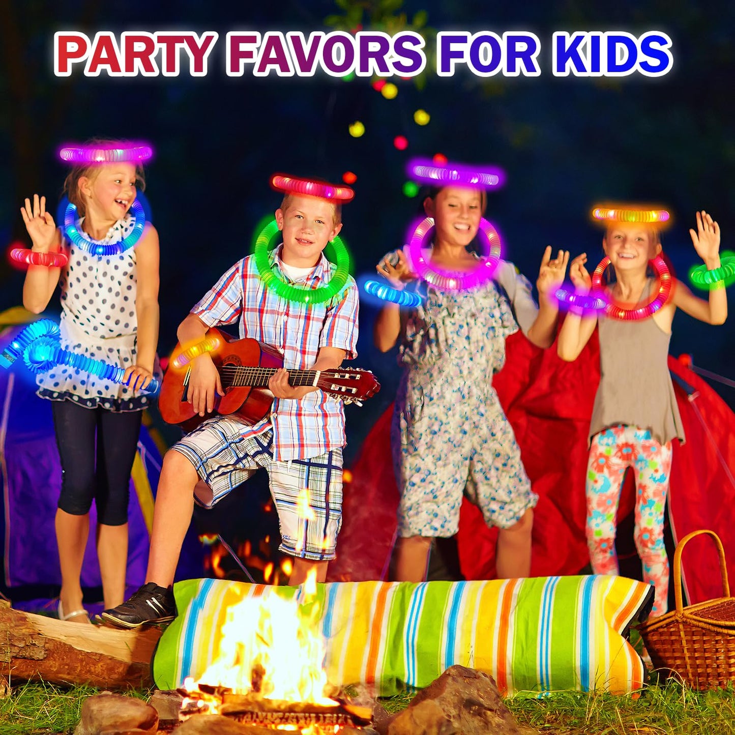 Glow Sticks Goodie Gift Bag Stuffers for Kids 36 PCS,Light up Pop Tube Bracelet Necklace for Toddlers,Halloween Glow in the Dark Party Favors Decorations, Carnival Games Activities Prizes for Boy Girl
