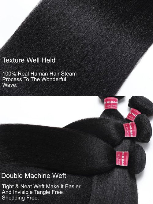 Julia Hair 12A Yaki Straight Human Hair 1 Bundles 20 Inch Unprocessed Virgin Real Human Hair Weave Extensions for Women Clip in Kinky Straight Wig Bundles Natural Black
