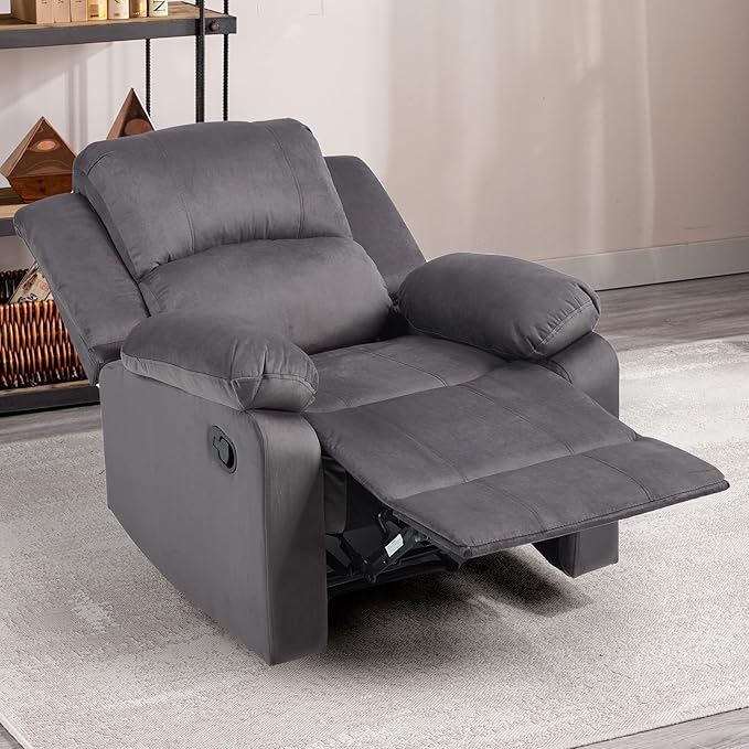 CANMOV Manual Recliner Chair Set of 2, Soft Fabric Overstuffed Recliner Single Sofa Chair for Living Room Bedroom, Heavy Duty and Safety Reclining Mechanism, Dark Grey