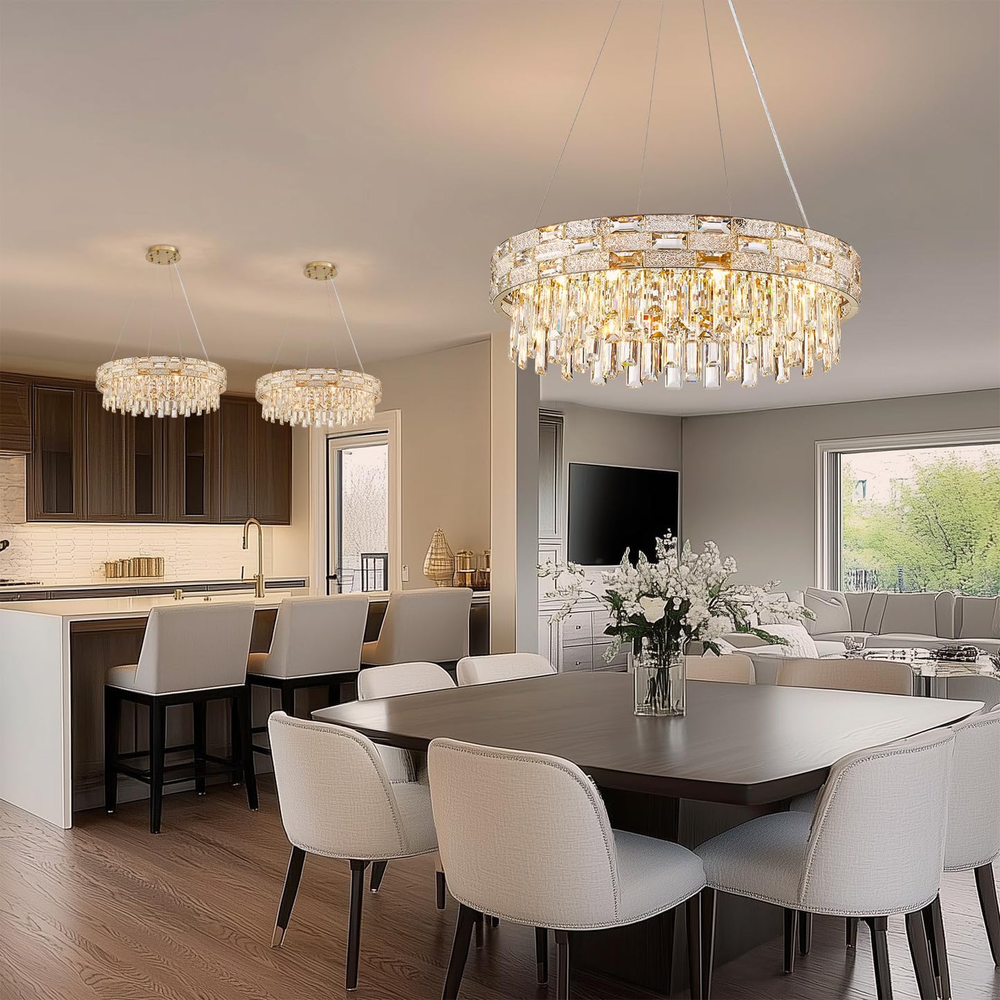 SHAOCHIAO Modern Crystal Chandelier,8-Light Gold Chandelier Light Fixture Luxury K9 Crystal Oval Pendant Ceiling Light Fixture for Dining Living Room Kitchen Island Bar (D22.8Inch)
