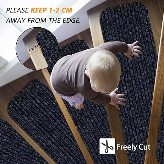 Non-Slip Stair Treads, 7.8" X 30" (7-Pack) Stair Runner Indoor Outdoor Mat, Grey Slip Resistant Stair Tread Mats Step Covers Pads for Elders, Kids and Pets (30" x 7.8", Grey)