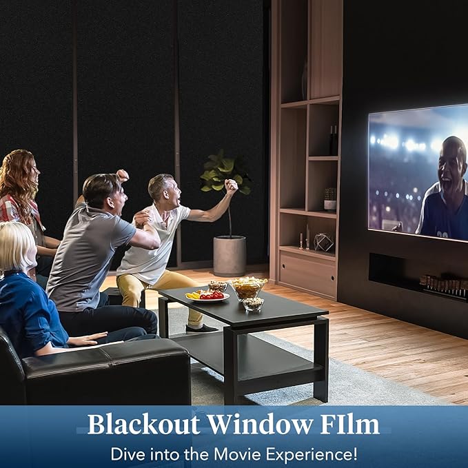 Haton Blackout Window Film, Frosted Privacy Cover for Glass, Sun Light Blocking Black Out Window Tint, Static Cling Room Darkening Heat Control Shades for Home Day and Night, Black 17.5" x 78.7"