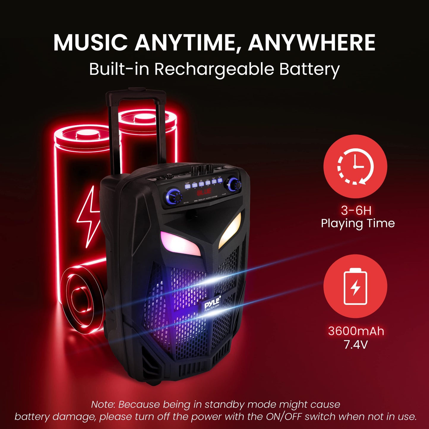 Pyle Portable Bluetooth Pa Speaker System-600W 10 Indoor/Outdoor Bt Speaker-Includes 2 Wireless Microphones, Party Lights, Us