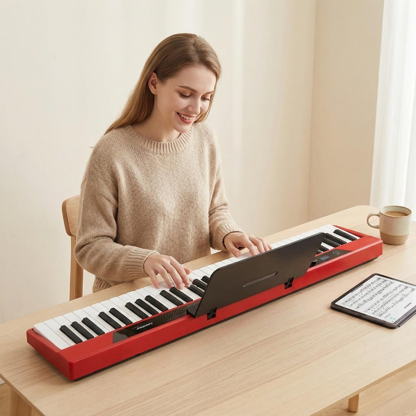 Coolmusic Beginner Digital Piano 88 Key Semi-Weighted Keyboard, Portable Electric Piano with Sustain Pedal, Power Supply