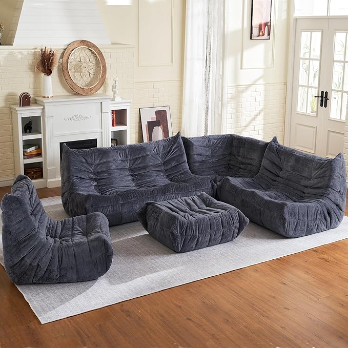 HABUTWAY Bean Bag Chair, Giant Bean Bag Chairs for Adults, Bean Bag Sofa with Filler Faux Fur, Memory Foam Bean Bag Couches Fireside Lazy Sofa for Living Room, Bedroom, Office (Grey)