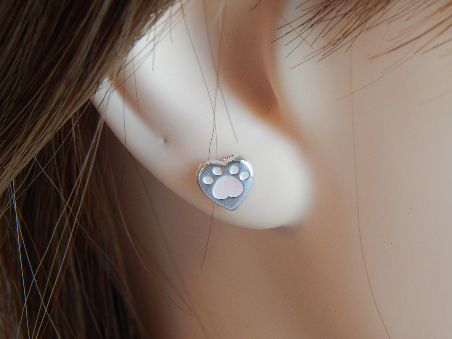 925 Sterling Silver Hypoallergenic Paw Print Stud Earrings (Choose Your Style) (Pink Heart)