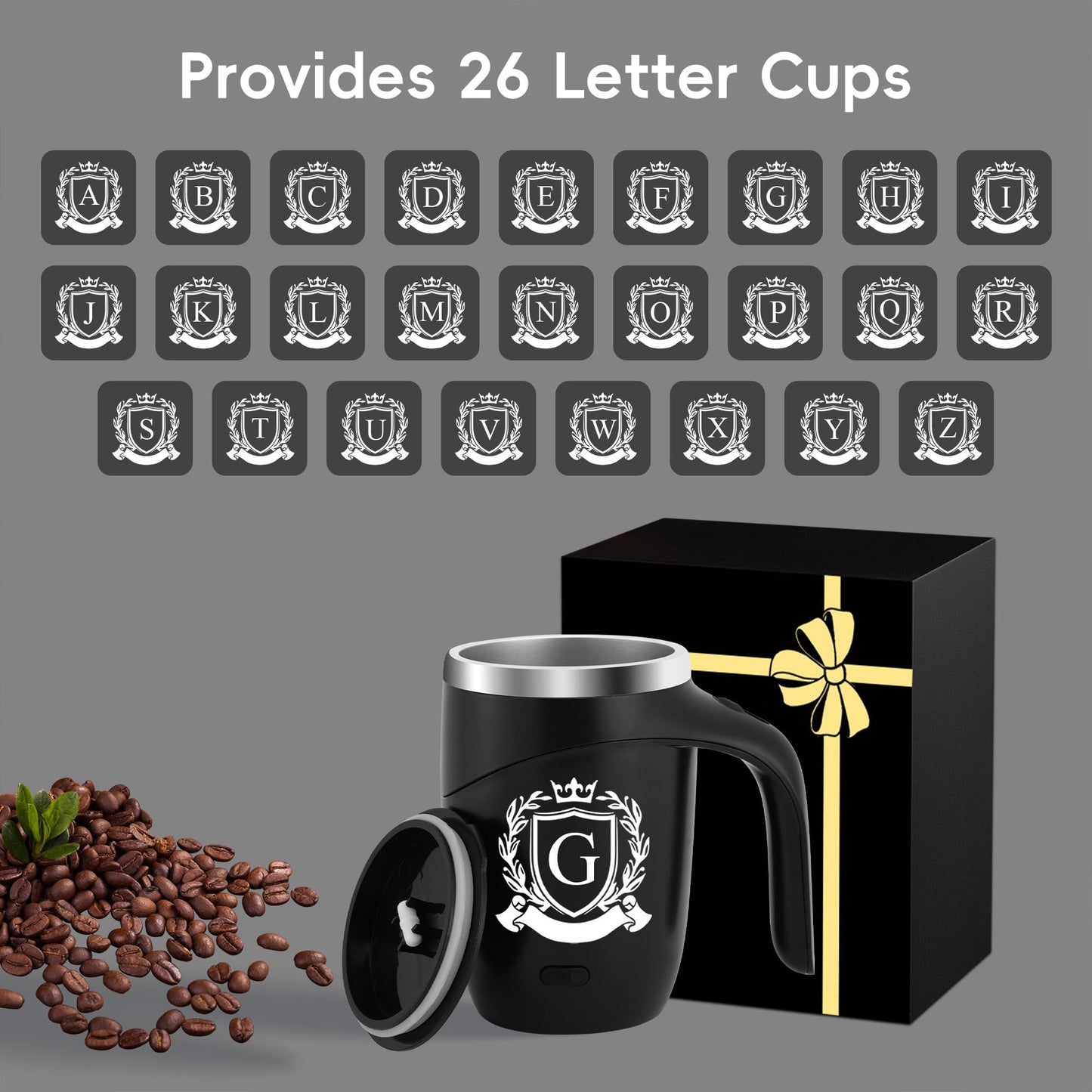 Initial Magnetic Stirring Coffee Mug Stainless Travel Initial Cup Men Guy Male Gift Ideal Best Friend Close Friendship Happy Birthday Cool Stuff Brother Ever Unique Christmas Alphabet Letter Present,G