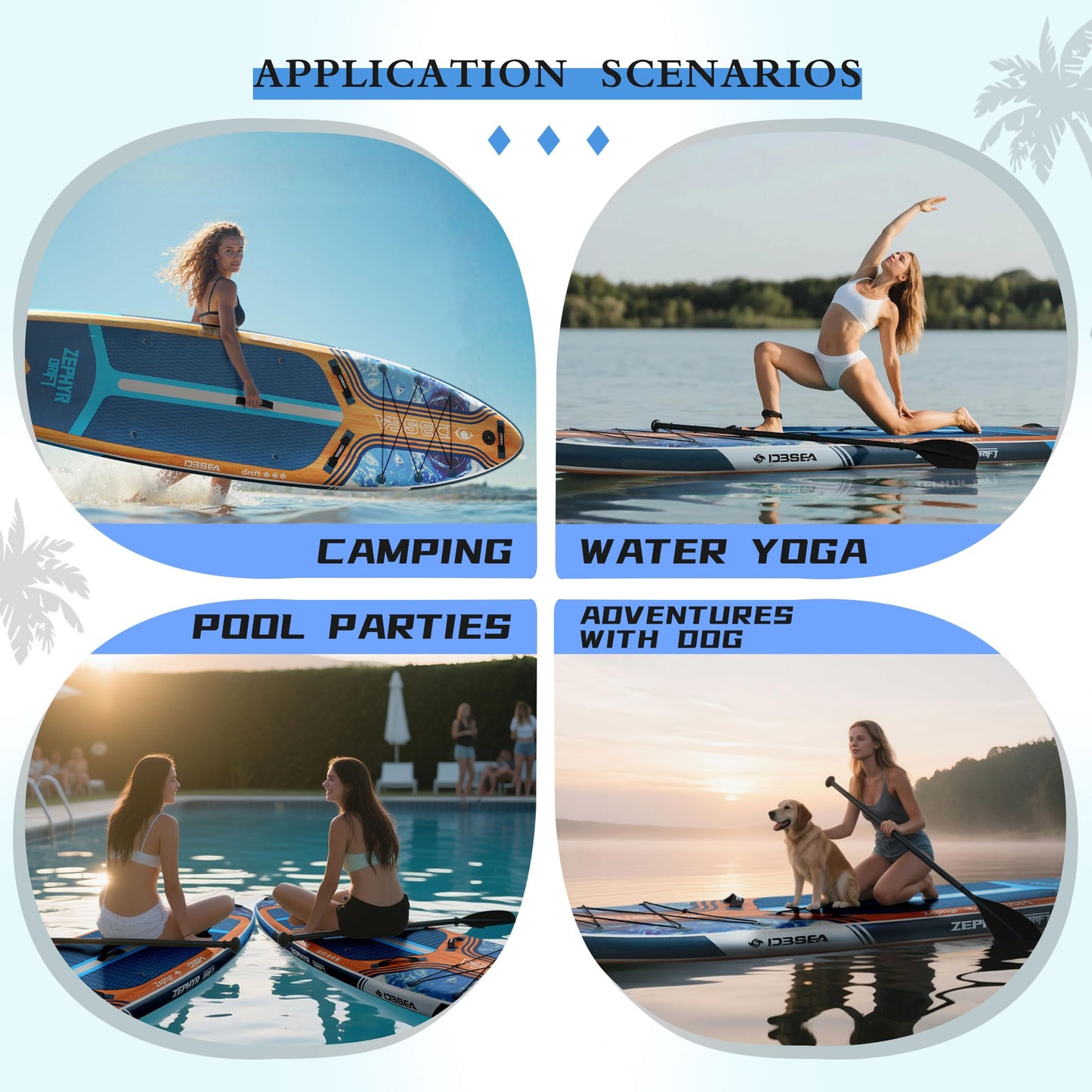 D3SEA 11'35" Extra Wide Inflatable Paddle Board with Non-Slip EVA Deck & Accessories Kit, Stable All Around SUP for All Skill Levels – for Yoga, Fishing, Youth & Adults, 370 lbs - Ocean Timber