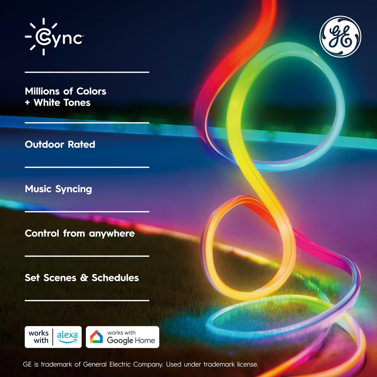 Cync GE Dynamic Effects Smart LED Light Strip with Music Sync, Color Changing Outdoor Light Strip, Compatible with Alexa and Google Home, 32ft Waterproof Light + Power Supply