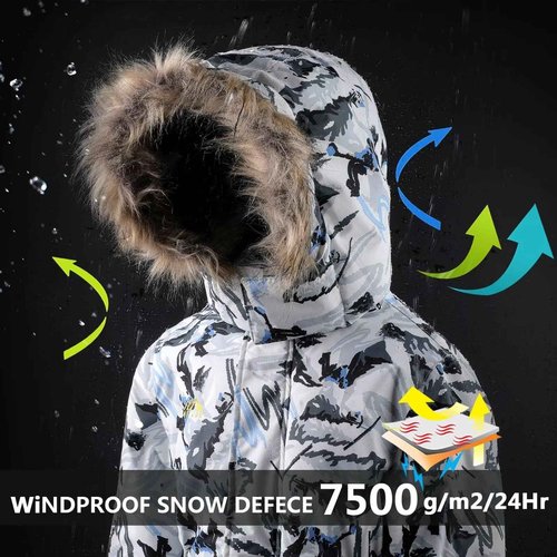 OHSNMAKSL Kid's Snowsuits Boys Ski Suits Jackets Girls Waterproof Coats Jumpsuits Winter Snowboarding Outdoor23HXF-Boy-Snow/White-8-9