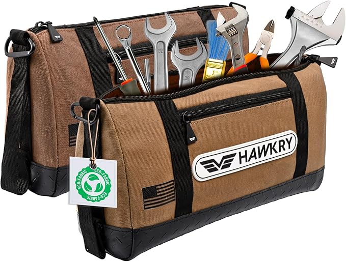 HAWKRY Heavy Duty Canvas Tool Bag Set of 2 โ Waterproof Canvas Zipper Pouch, Garden Tool Bag, Construction Bags Heavy Duty, Small Zipper Pouch, Motorcycle Tool, Multipurpose Fishing Bag