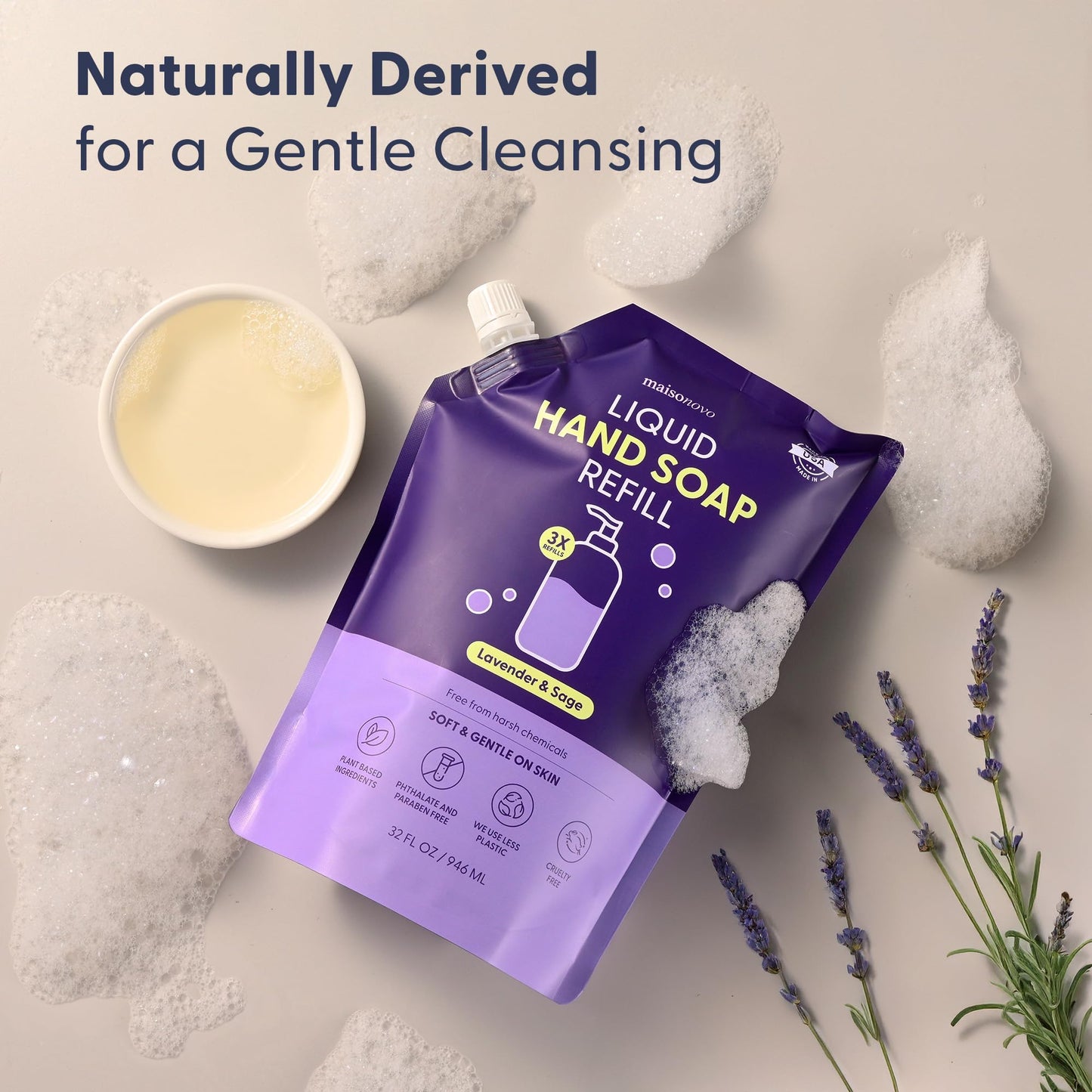MAISONOVO Hand Soap Refills - Natural Hand Soap Refill Made in USA - Gentle Non Toxic Liquid Soap Good for All Skin Types - Unsc