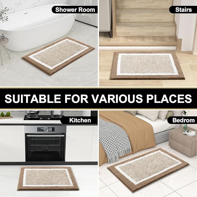 OLANLY Bathroom Rugs 30x20, Extra Soft and Absorbent Microfiber Bath Mat, Non-Slip, Machine Washable, Quick Dry Shaggy Bath Carpet, Suitable for Bathroom Floor, Tub, Shower (Medium, Tan)