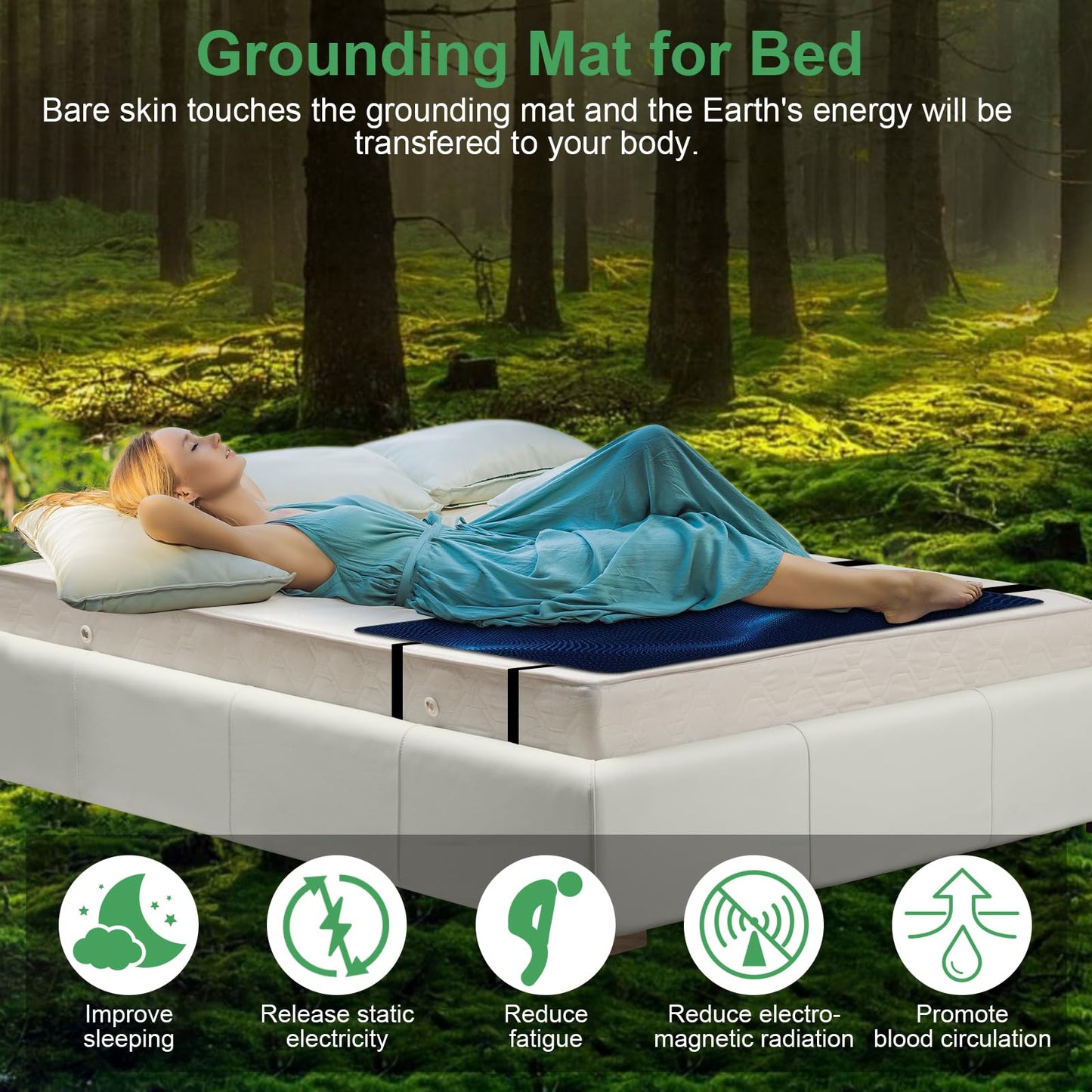 Knocoka Grounding Mat for Bed, Grounding Pad for Sleep, Grounding Mattress Pad with Cord for Stress Relief(Queen, 60"x27")