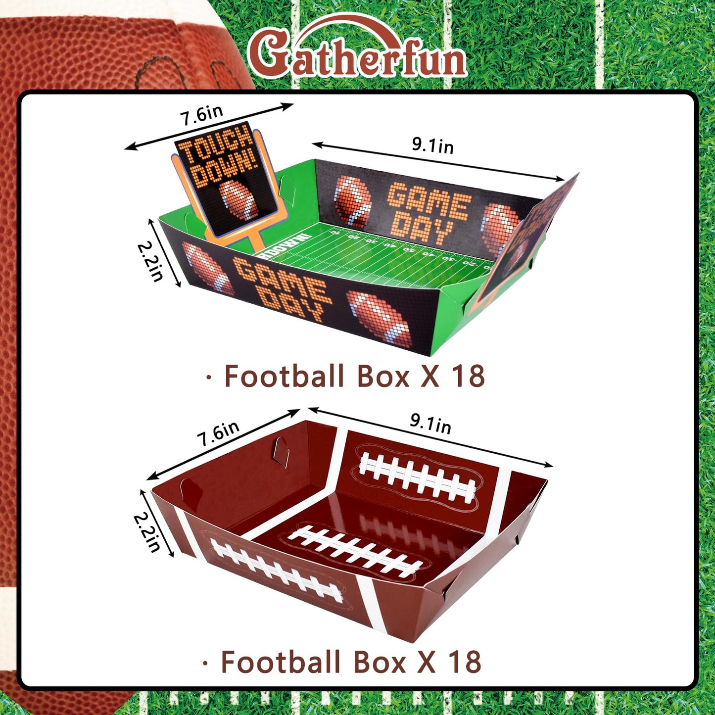 Gatherfun Football Party Supplies Kit for 36: Large Football Food Plates, Disposable Bowls,Food Trays - Ideal Football Party Decorations and Favors for Birthday and Tailgate Partie
