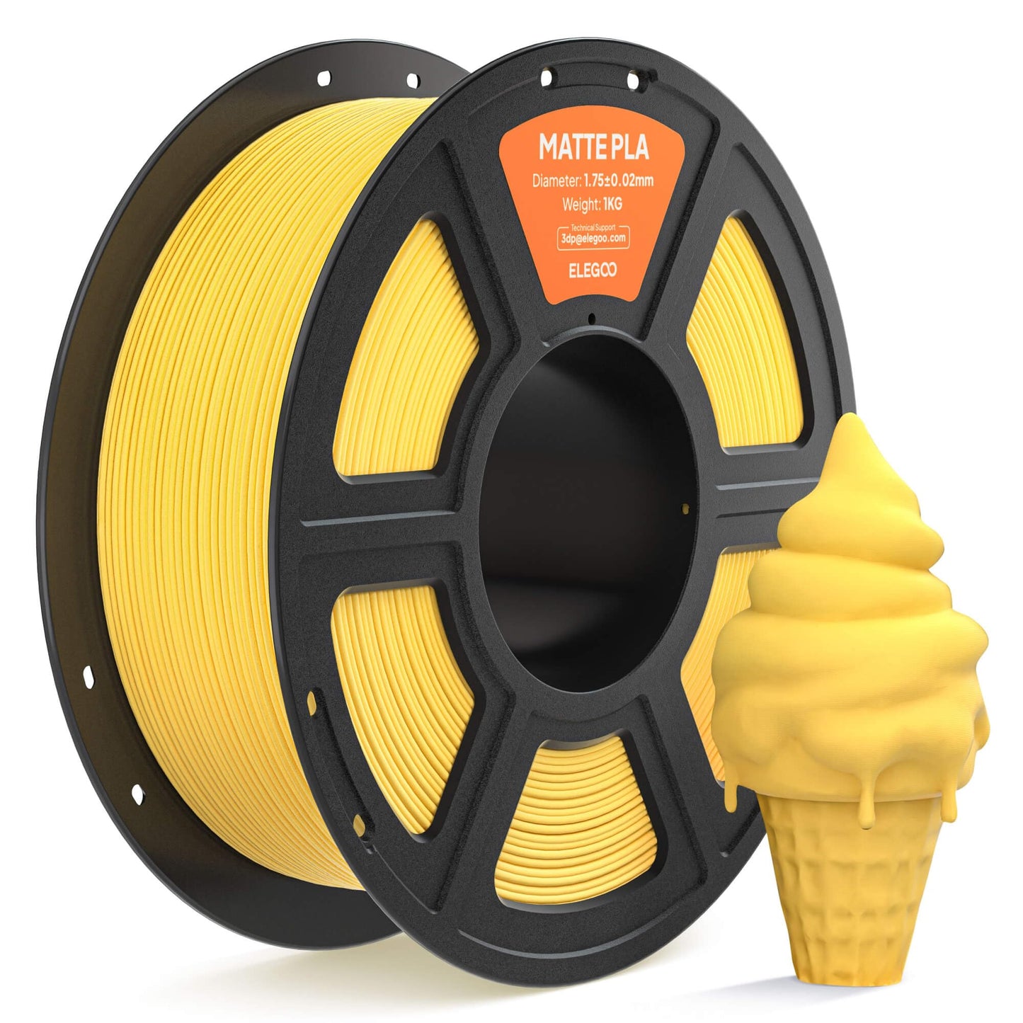 ELEGOO Matte PLA Filament 1.75mm Sunshine Yellow 1KG, 3D Printer Filament High Precision, 1kg Spool (2.2lbs) Fits for Most FDM 3