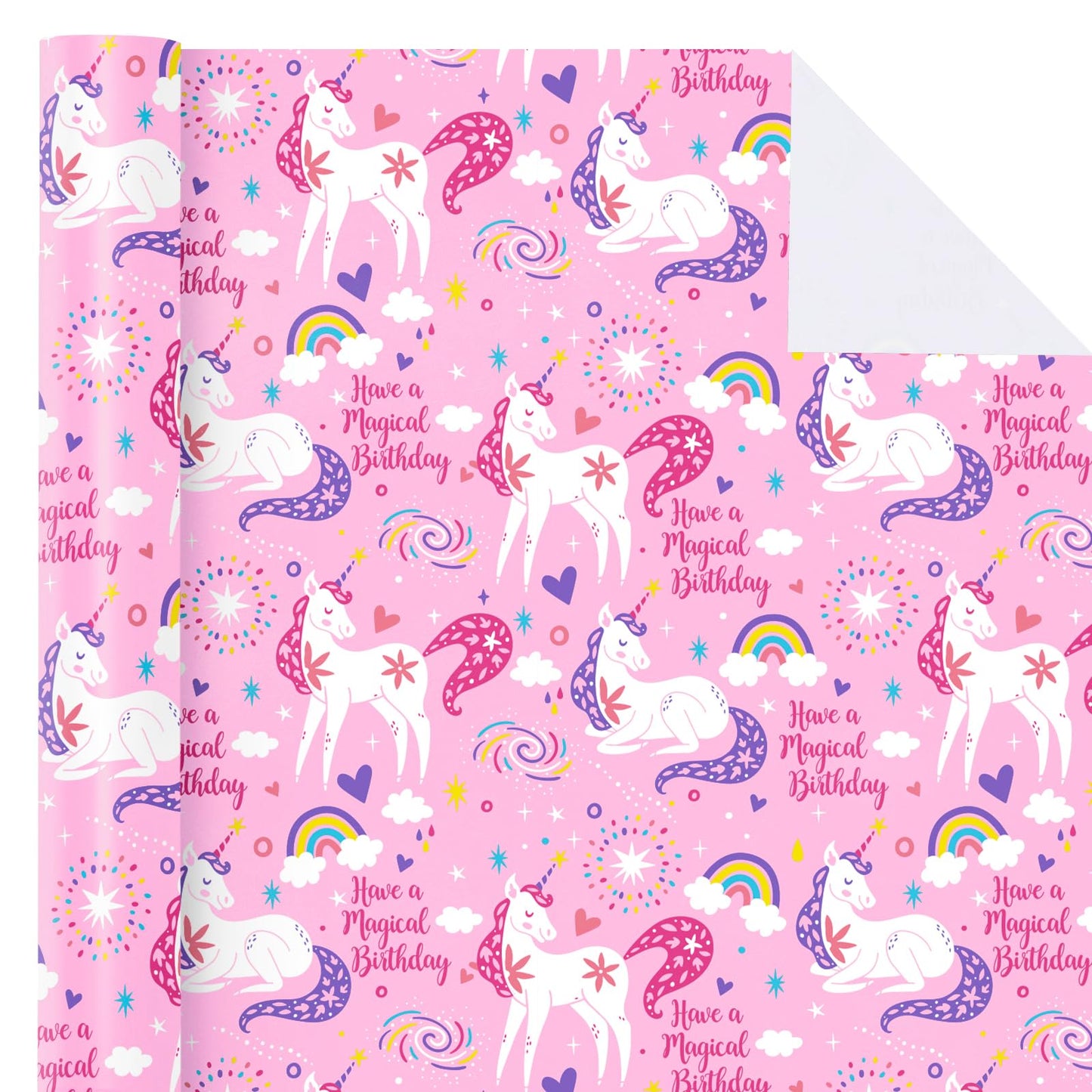 WRAPAHOLIC 30 Inch Jumbo Pink Unicorn Birthday Wrapping Paper Roll - 30 Inch x 33 Feet - Perfect for Girls Birthday, Baby Shower, Party, Holiday