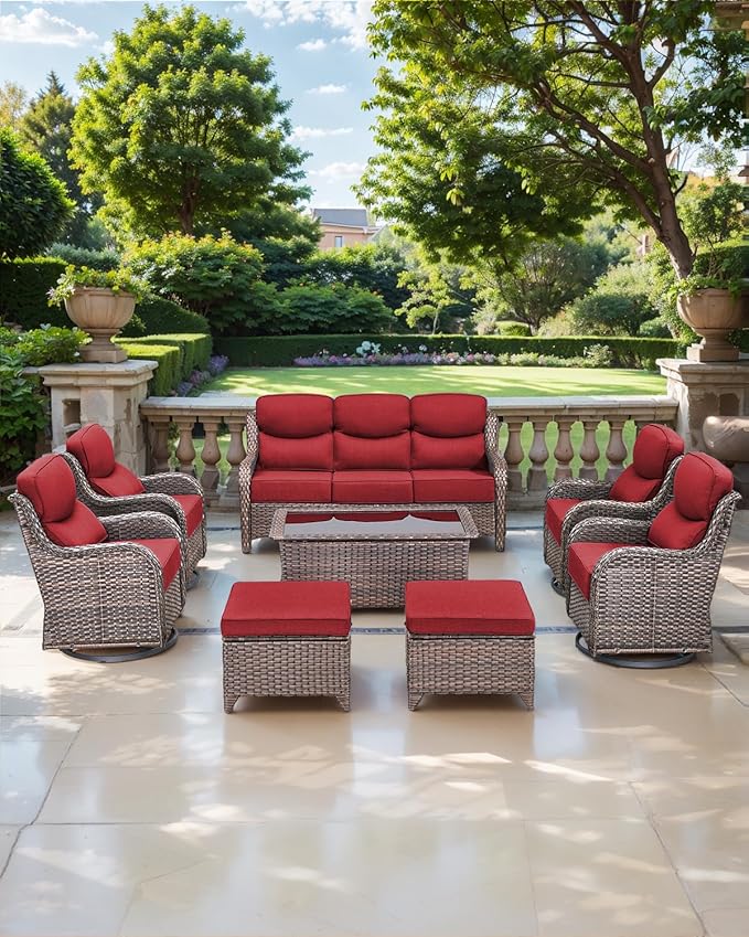 ACTREST Luxury 24x24x6 Inch Smile Outdoor Seat Cushions Set of 2 - Superior Comfortable Water-Repellent Patio Chair Cushion for Porch Set Rattan Dining Swivel Chairs Loveseat Sectional Sofa - Red