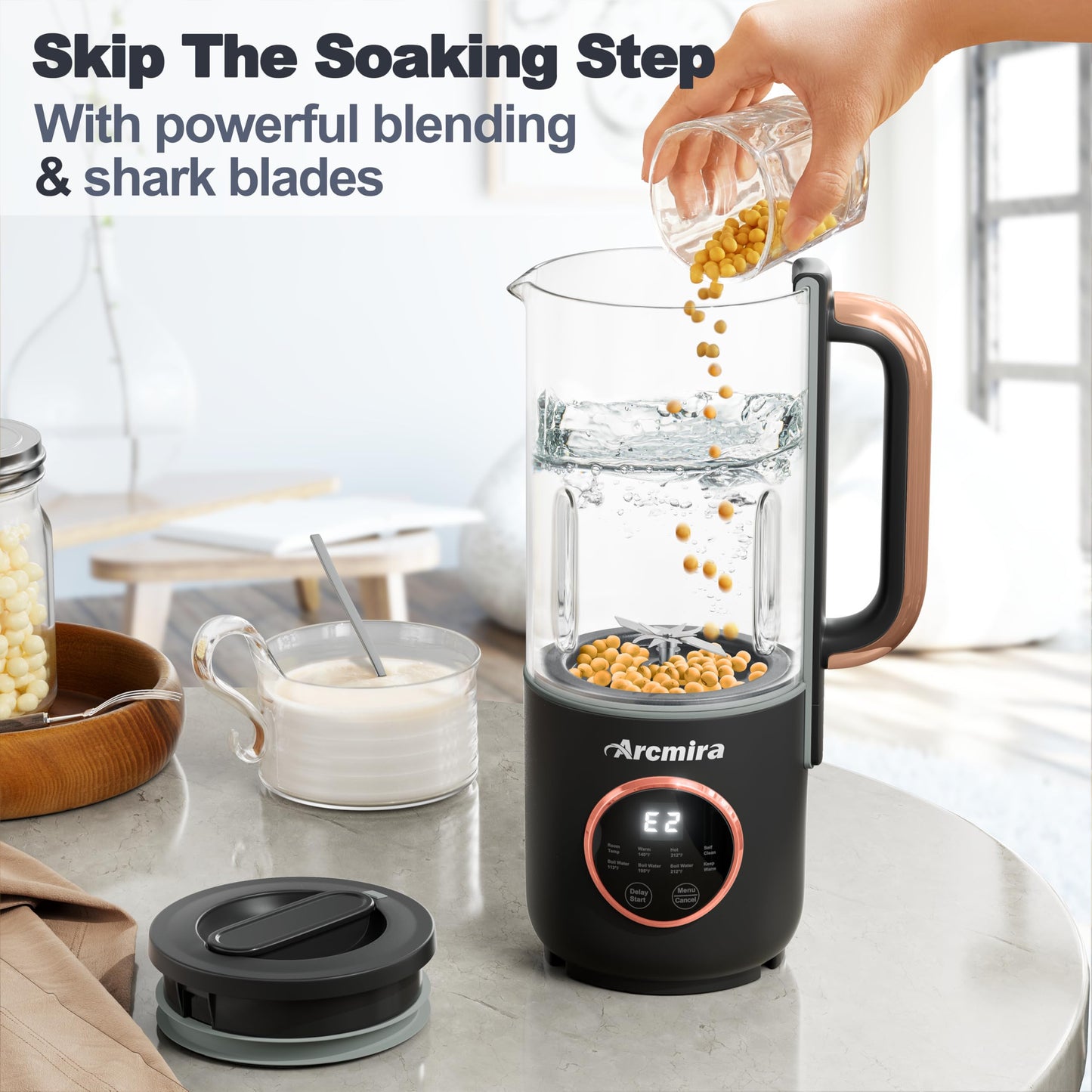 8 in 1 Automatic Nut Milk Maker, 10 Blade 35 oz Homemade Oat, Soy, Plant-Based and Dairy Free Beverages, Almond Milk Maker with Delay Start/Keep Warm/Boil Water, Soy Milk Maker with Nut Milk Bag