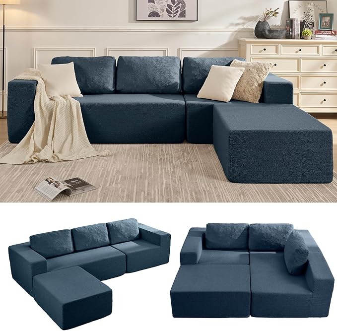 Furnify Loveseat Sofa, Cloud Modular Sofa Couch, Upholstered Floor Sofa with Deep Seat, Upholstered Foam Couch for Bedroom Living Room, No Assembly Required (Teddy Boucle, Blue)