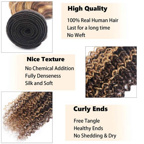 Habiliana Bundles Human Hair 20 22 24 Inch Jerry Curly Wave P4/27 Human Hair Bundles 11A Unprocessed Brazilian Virgin Quick Weave Hair Extensions for Black Women