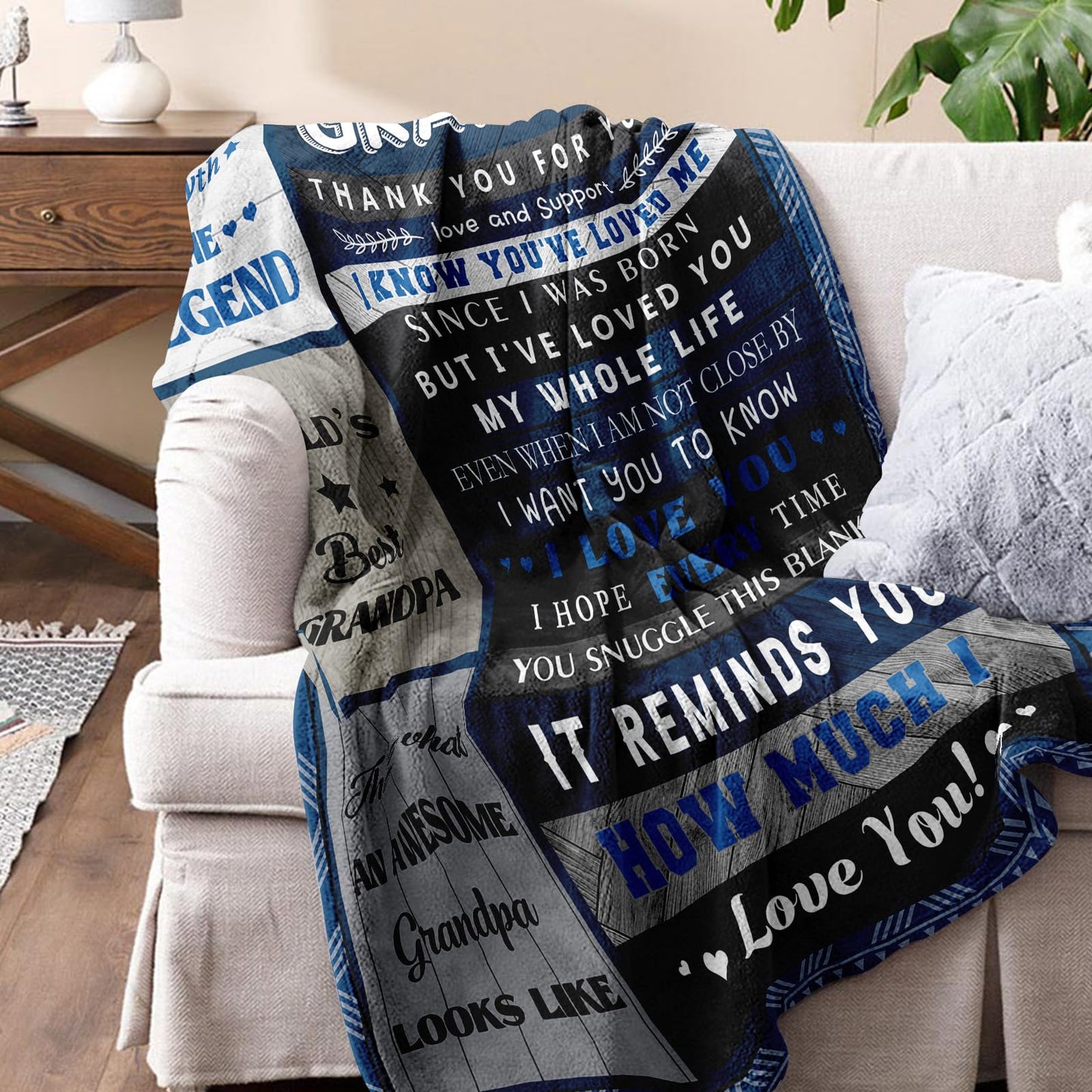 Quilazy Grandpa Gifts, Grandparents Day Gifts for Grandpas Blanket, Best Grandpa Birthday Gift from Grandchildren, Christmas Birthday Gift for Grandpas/Papa/Pop Pop/Grandfather Blanket 60”x50”